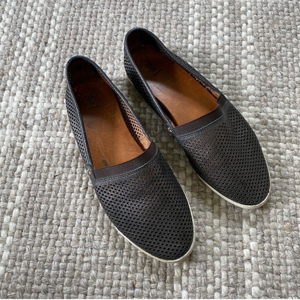 Frye Melanie Leather Perforated Pewter Loafer